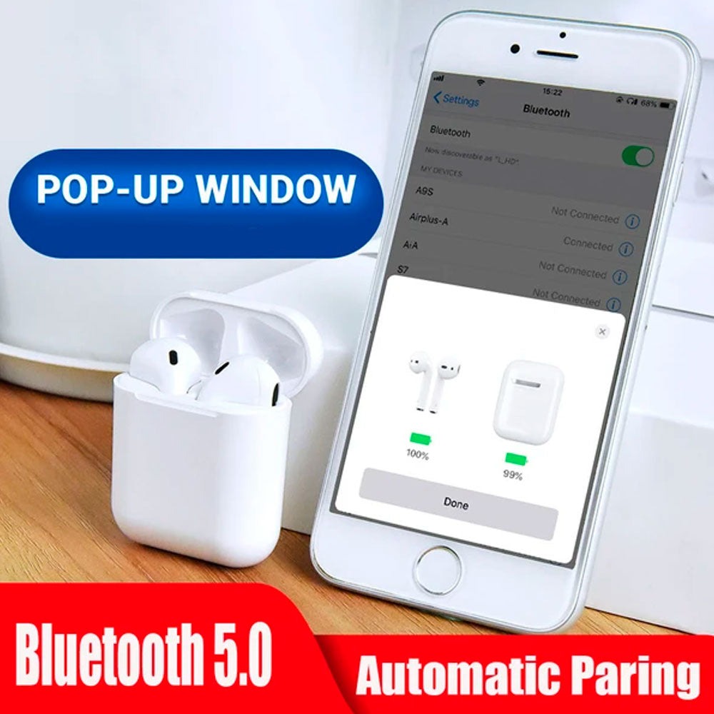 TWS AirPods – HiFi Sound, Smart Touch, Bluetooth Earbuds with Mic – White